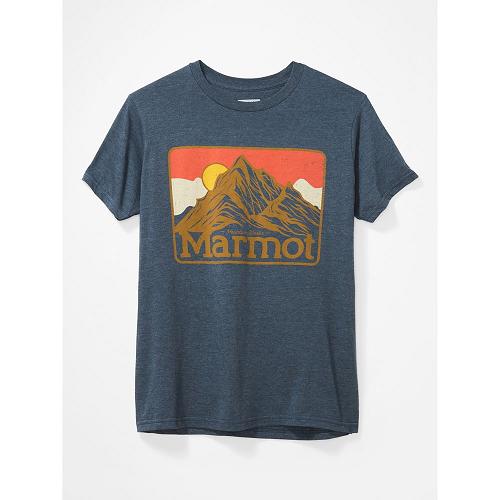 Marmot Clothes Navy NZ - Mountain Peaks T-Shirts Mens NZ7102698